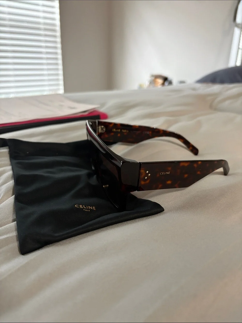 Celine Oversized Square Shield Sunglasses in Tortoiseshell Brown - Picture 6 of 7